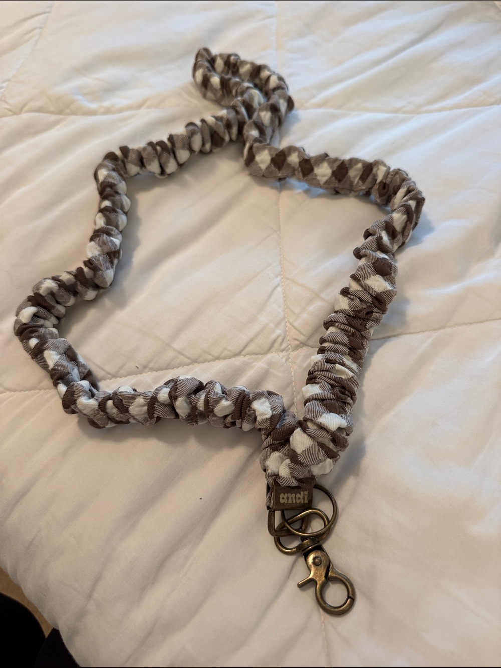 anai Brown & Cream Braided Lanyard with Metal Clip